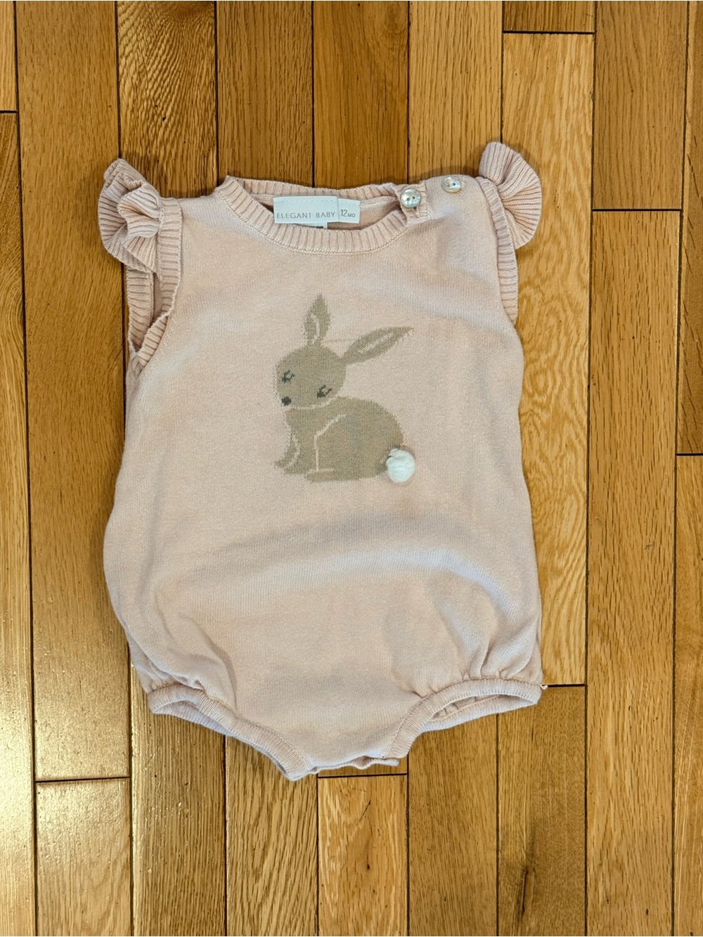 Pink Bunny Knit Romper with puff ball tail Elegant Baby Girl 6-12 months